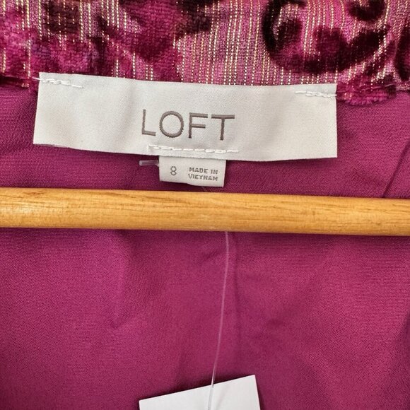Loft Shimmer Floral Velvet Faux Wrap Dress Size 8 Purple Pink Gold - Picture 8 of 11
